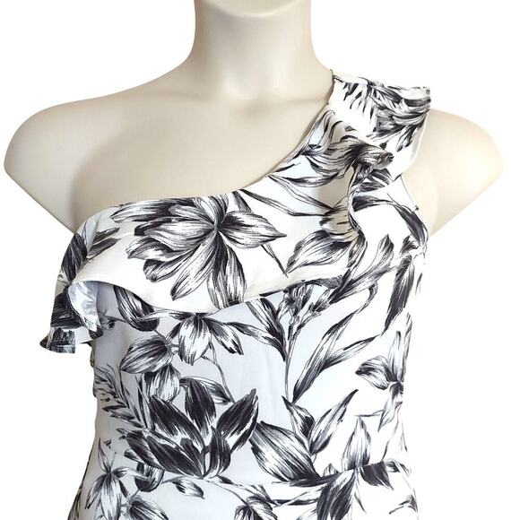 Banana Republic Black & White Floral Print One-Shoulder Mini Dress - Picture 3 of 8